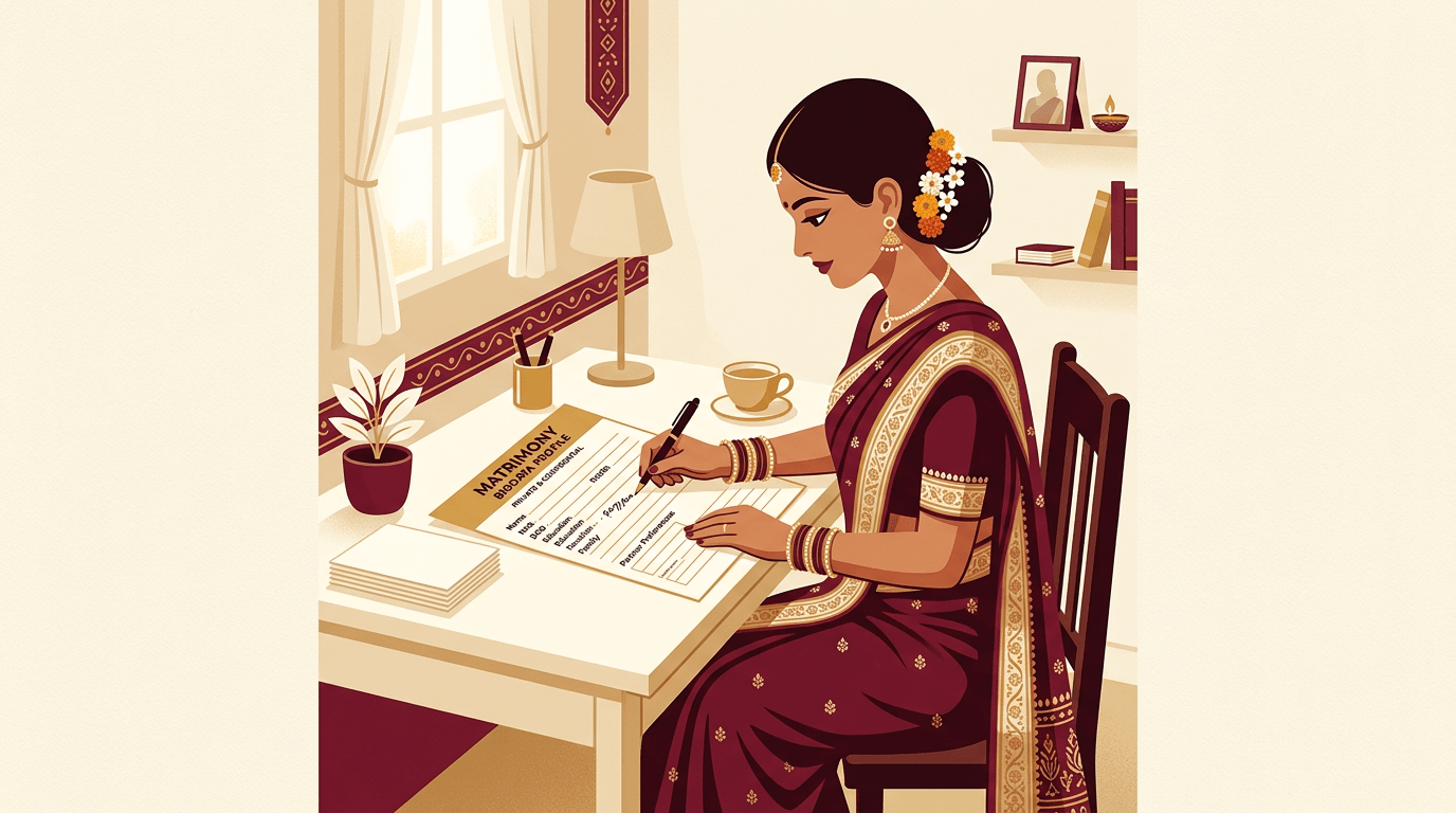 वधू प्रोफाइल — Bride completing profile alone